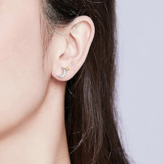 Foto 3 | Foto 3 | Pendientes Huoguo Con Forma De Luna Y Estrellas Para Mujer Chapados En Plata - Venta Internacional.