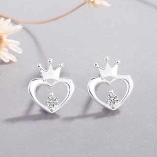 Foto 2 | Foto 2 | Pendientes Huoguo Chapados En Plata Con Forma De Corona Hueca En Forma De Corazón X8 - Venta Internacional.