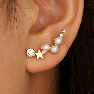 Foto 2 | Foto 2 | Pendientes Huoguo Simple Geométrica Estrella Perla De Cinco Puntas - Venta Internacional.