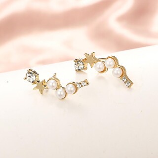Foto 4 | Foto 4 | Pendientes Huoguo Simple Geométrica Estrella Perla De Cinco Puntas - Venta Internacional.
