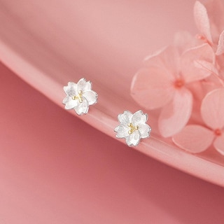Foto 3 | Foto 3 | Pendientes Huoguo Chapados En Plata Con Forma De Flor De Cerezo Para Mujer - Venta Internacional.