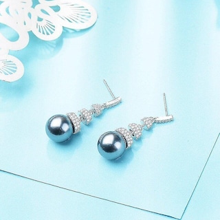 Foto 3 | Foto 3 | Pendientes Huoguo De Plata De Ley 925 Con Forma De Orecchino Largo Y Perla Gris - Venta Internacional.