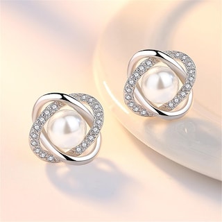 Foto 2 | Foto 2 | Pendientes Huoguo Con Forma De Perla Chapados En Plata Para Mujer - Venta Internacional.