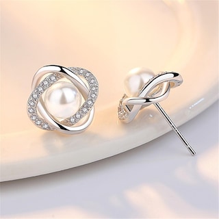 Foto 5 | Foto 5 | Pendientes Huoguo Con Forma De Perla Chapados En Plata Para Mujer - Venta Internacional.