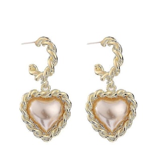 Foto 1 | Foto 1 | Pendientes Huoguo De Metal Con Forma De Corazón Y Perlas Para Mujer - Venta Internacional.
