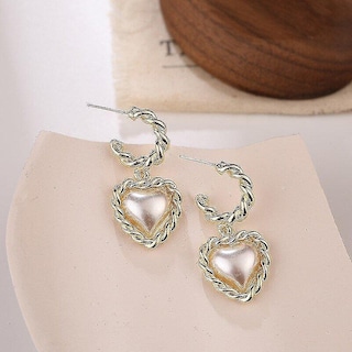 Foto 3 | Foto 3 | Pendientes Huoguo De Metal Con Forma De Corazón Y Perlas Para Mujer - Venta Internacional.