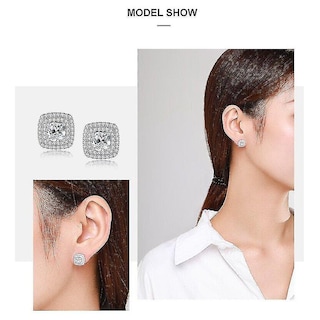 Foto 4 | Foto 4 | Pendientes Huoguo De Plata De Ley 925 Clásica Con Circonita Cúbica Para Mujer - Venta Internacional.