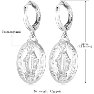 Foto 3 | Foto 3 | Pendientes Huoguo Platinum Con Forma Ovalada De La Virgen María Para Mujer - Venta Internacional.
