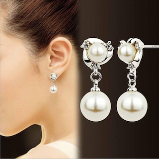 Foto 2 | Foto 2 | Pendientes Huoguo Fashion Con Diamantes Y Perlas Para Mujer - Venta Internacional.