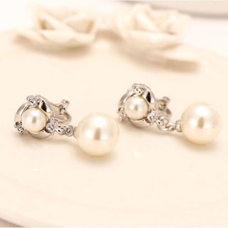Foto 4 | Foto 4 | Pendientes Huoguo Fashion Con Diamantes Y Perlas Para Mujer - Venta Internacional.