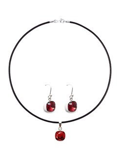 Foto 2 | Foto 2 | Collar y Aretes Joyería Zvezda Cushion Rojo con Plata y Caucho