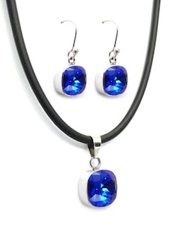 Foto 1 | Foto 1 | Collar y Aretes Joyería Zvezda Cushion Azul con Plata y Caucho