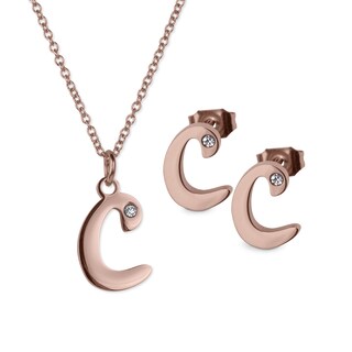 Foto 1 | Foto 1 | Set de Joyería Luckyly Yara Collar y Aretes Baño de Oro Rosa 18K Letra C para Mujer