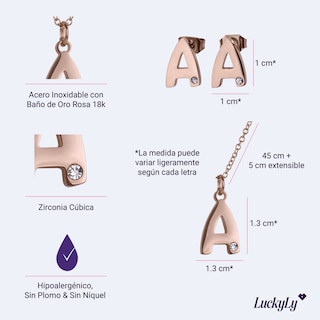Foto 5 | Foto 5 | Set de Joyería para Mujer Iniciales LuckyLy Yara Collar y Aretes Baño de Oro Rosa 18K Letra M