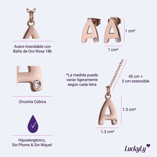 Foto 5 | Foto 5 | Set de Joyería LuckyLy Yara Collar y Aretes Baño de Oro Rosa 18K Letra U para Mujer