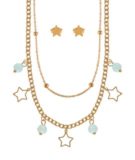Foto 1 | Foto 1 | Set Collar y Par Aretes de Acero Inoxidable Joyas Plafer 1209j-p color Dorado Silueta Estrellas Dos Líneas