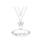 Collar De Cadena Doble Mariposas Brillantes Pulsera Mujer Plata