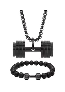 Foto 1 | Foto 1 | Collar y Pulsera Mancuerna de Acero Inoxidable Negro