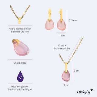 Foto 5 | Foto 5 | Set Juego de Joyería para Mujer, Aretes y Collar con Cristal Luckyly, Modelo Amber Rosa