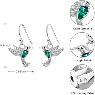 Foto 2 | Foto 2 | Pendientes Colibrí De Plata 925 Con Circonita Para Mujer - Venta Internacional.