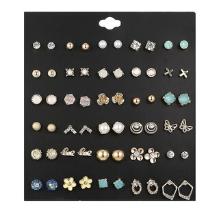 Foto 1 | Foto 1 | Juego De Pendientes Huoguo 30 Pares De Diamantes De Imitación Con Flores Y Mariposas - Venta Internacional.