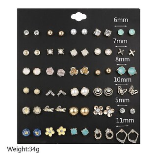 Foto 2 | Foto 2 | Juego De Pendientes Huoguo 30 Pares De Diamantes De Imitación Con Flores Y Mariposas - Venta Internacional.