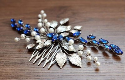Foto 1 | Foto 1 | Peineta Huoguo Para Novia Con Cristal Azul Zafiro Plata - Venta Internacional.