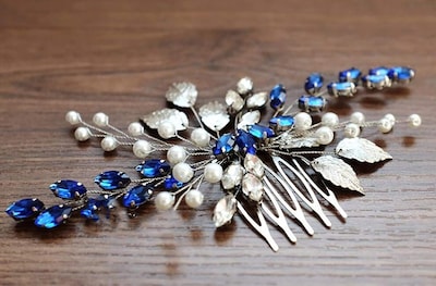 Foto 2 | Foto 2 | Peineta Huoguo Para Novia Con Cristal Azul Zafiro Plata - Venta Internacional.