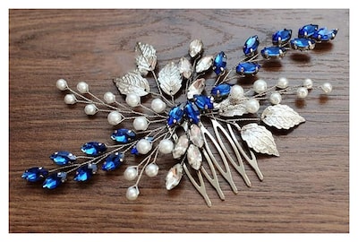 Foto 3 | Foto 3 | Peineta Huoguo Para Novia Con Cristal Azul Zafiro Plata - Venta Internacional.