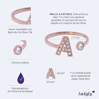 Foto 4 | Foto 4 | Anillo LuckyLy AV02-X color Rosa Baño de Oro Rosa 18k y Zirconia Cúbica - Letra X