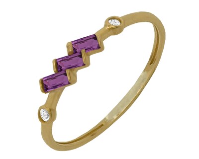 Foto 2 | Foto 2 | Anillo Tres Baguettes Color Amatista #7 Oro 10k Horoz Ci172