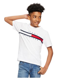Foto 3 | Foto 3 | Camiseta Tommy Hilfiger De Manga Corta Para Niños Con Bandera De 5 Años, Color Blanco - Venta Internacional.