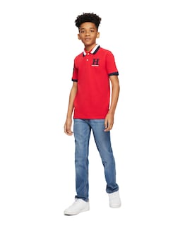 Foto 2 | Foto 2 | Polo Tommy Hilfiger De Manga Corta Para Niños De 10 A 12 Años, Color Rojo - Venta Internacional.