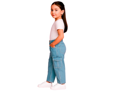 Foto 3 | Foto 3 | Jeans Cargo Niña Ocean Point Pantalón De Mezclilla Con Bolsas Laterales