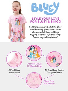 Foto 6 | Foto 6 | Vestido Bluey Bingo Glitter Para Niñas, Algodón, Color Rosa Veraniego 6 - Venta Internacional.