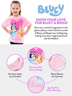 Foto 6 | Foto 6 | Camiseta Bluey Bingo Girls De Manga Corta 100% Algodón Rosa 3t - Venta Internacional.