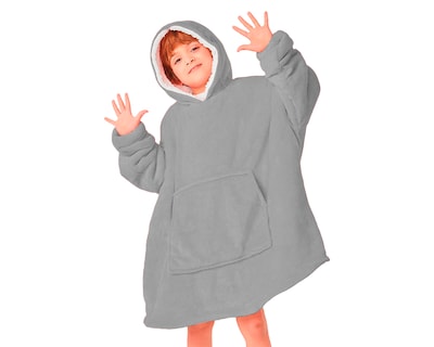 Foto 1 | Foto 1 | Sudadera Cobija Infantil Unitalla, Térmica Con Capucha Con Borrega Y Mangas Y Bolsillo Gris Bluelander