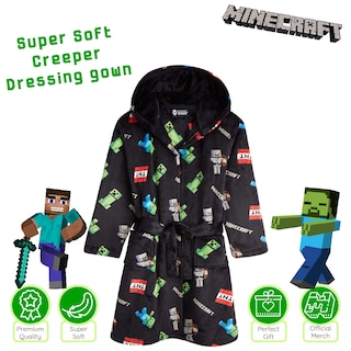 Foto 3 | Foto 3 | Bata De Lana Esponjosa De Minecraft Para Niños De 7 A 8 Años, Color Negro - Venta Internacional.
