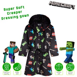 Foto 3 | Foto 3 | Bata De Lana Esponjosa De Minecraft Para Niños De 11 A 12 Años, Negra - Venta Internacional.