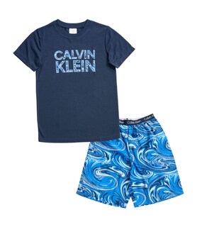 Foto 1 | Foto 1 | Conjunto De Pijama Calvin Klein Para Niños, Color Negro Con Iris Y Mármol, Talla M, 2 Piezas - Venta Internacional.