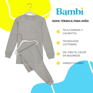 Foto 2 | Foto 2 | Pijama Térmica Bambi Playera y Pantalón Manga Larga Set Jaspe para Niño