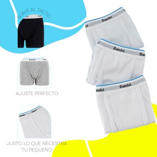 Foto 3 | Foto 3 | Boxer Calzon Bambi Para Niño 3 Piezas Ropa Interior Blanco