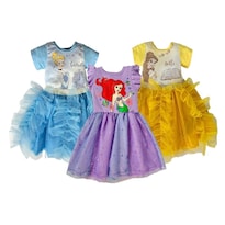Kit 3 Vestidos Multicolor Princesas Disney Cenicienta/ Ariel/ Bella