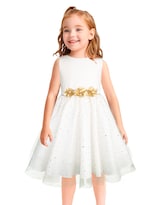 Vestido de Fiesta Blanco Con Brillos Dorados Y Flores Gerat