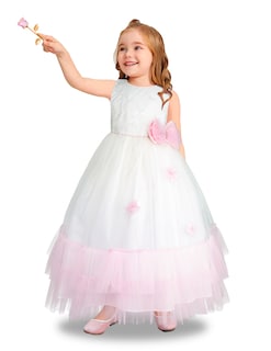 Foto 1 | Foto 1 | Vestido De Fiesta Blanco Y Rosa Con Tul Y Flores Gerat