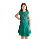 Vestido Para Niña Carana Corto, Sin Mangas Corte Circular Con Moño Color Verde