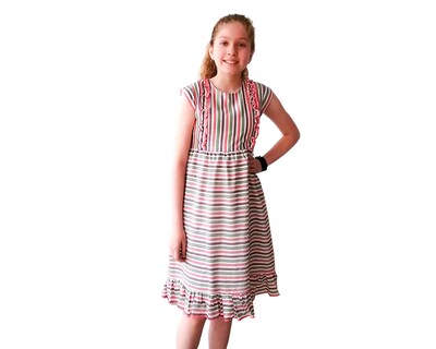 Foto 1 | Foto 1 | Vestido Para Niña Carana A Rayas Midi Olan Bajo Con Rufles En Pecho Talla 8