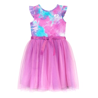 Foto 1 | Foto 1 | Vestido Fiusha En Tela Brillante Con Moño Y Distintivo Estampado De Barbie Para Niña