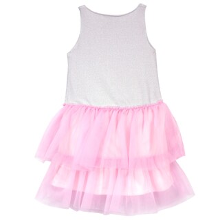 Foto 2 | Foto 2 | Vestido Con Olanes Combinado El Color Plata En Tela Brillante Y El Rosa, Con Estampado De Barbie Para Niña