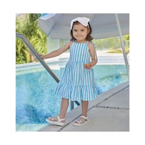 Vestido Coqueta Para Niña De Algodón Azul Con Tirantes Ajustables